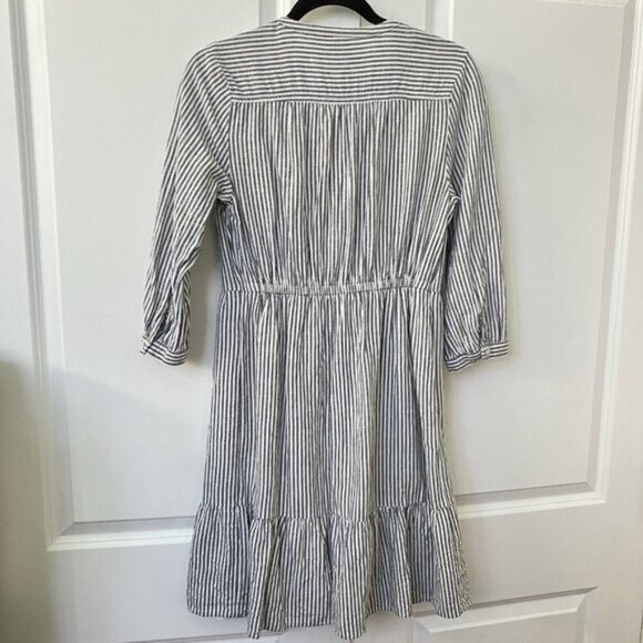 Old Navy Shirt Dress Womens M Stripe Tiered Coastal Nautical Beachy Boho Linen - Picture 2 of 8
